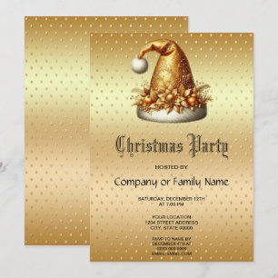 Gold Santa Hat Fête de Noël Invitation