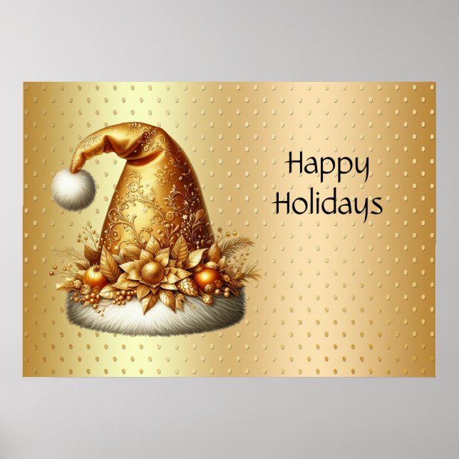 Gold Santa Hat Holiday Poster (Front)