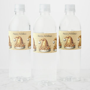 Gold Santa Hat Holiday Water Bottle Label