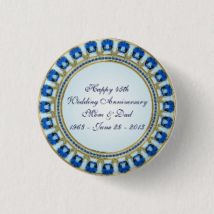 Gold Sapphire Blue 45th Wedding Anniversary 1 Inch Round Button