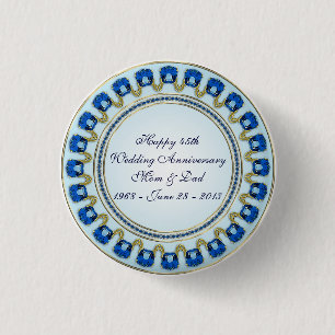 Gold Sapphire Blue 45th Wedding Anniversary 1 Inch Round Button
