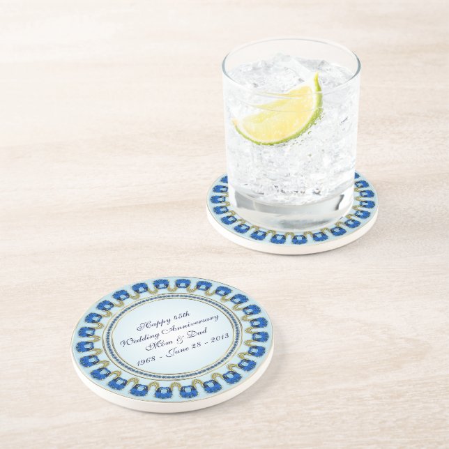 Gold Sapphire Blue 45th Wedding Anniversary Coaster (Side)