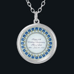 Gold Sapphire Blue 45th Wedding Anniversary Silver Plated Necklace<br><div class="desc">A Digitalbcon Images Design featuring a Blue Sapphire and Gold colour theme with a variety of custom images, shapes, patterns, styles and fonts in this one-of-a-kind "Sapphire Wedding Anniversary" Necklace. This attractive and colourful design comes complete with customizable text lettering and image to suit your own special occasion. Say "Happy...</div>
