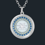 Gold Sapphire Blue 45th Wedding Anniversary Silver Plated Necklace<br><div class="desc">A Digitalbcon Images Design featuring a Blue Sapphire and Gold colour theme with a variety of custom images, shapes, patterns, styles and fonts in this one-of-a-kind "Sapphire Wedding Anniversary" Necklace. This attractive and colourful design comes complete with customizable text lettering and image to suit your own special occasion. Say "Happy...</div>