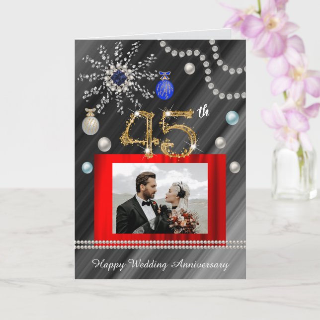 Gold Sapphire Glitter 45th Wedding Anniversary  Card (Orchid)
