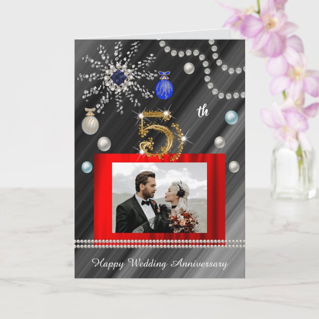 Gold Sapphire Glitter Gem 5th Wedding Anniversary  Card (Orchid)