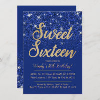 Gold Sapphire Sweet 16 Invitations d'anniversaire