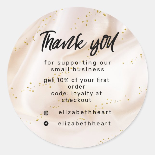 gold satin glitter business thank you sticker (Front)