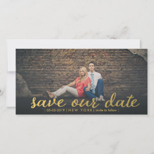 Gold Save Our Date Script Overlay Photo Cards