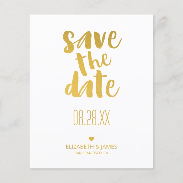 Gold Save The Date Budget Wedding Invitation Flyer (Front)