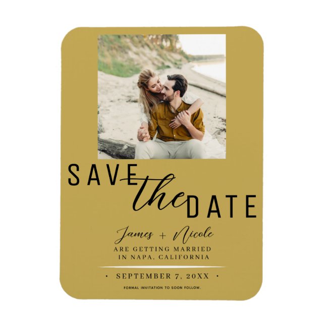 Gold Save the Date Photo Wedding Magnet (Vertical)