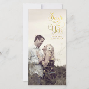 Gold Save the Date Script Overlay Photo Cards