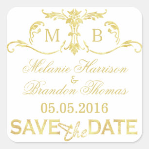 Gold Save the Date Stickers gold monogram wedding