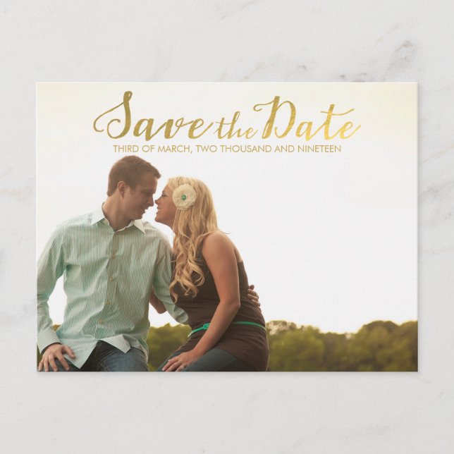 Gold Save the Date Typography Announcement (Front)