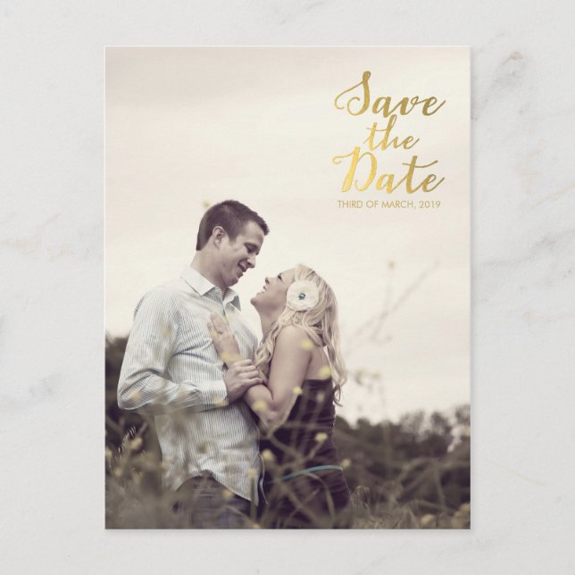 Gold Save the Date Typography Announcement Postcard (Front)