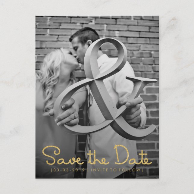 Gold Save the Date Typography Announcement Postcard (Front)