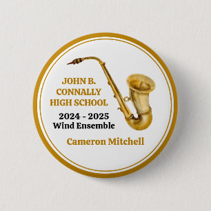 Gold Saxophone Player Personalized Band 2 Inch Round Button