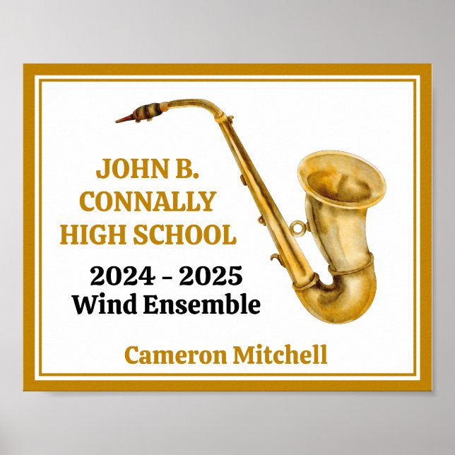 Gold Saxophone Player Personalized Band Poster (Front)