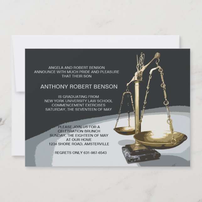 Gold Scale of Justice, Law School Graduation Invit Invitation (Front)