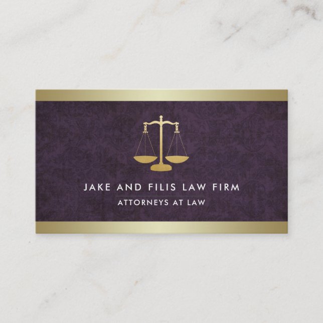 Gold Scales Attorney Law Firm Damask | Gold Business Card (Front)