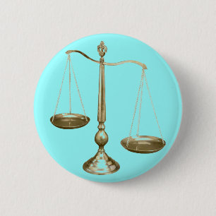 gold scales of justice 2 inch round button