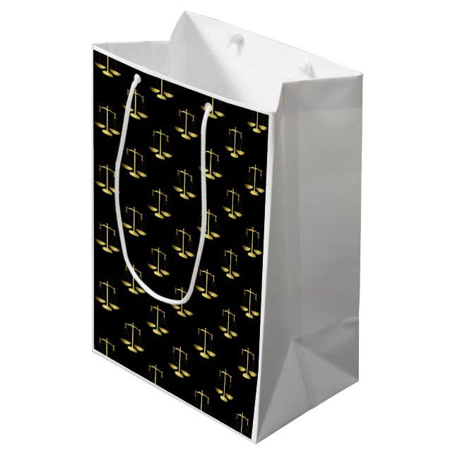 Gold Scales Of Justice on Black Repeat Pattern Medium Gift Bag (Front Angled)