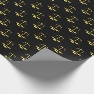 Gold Scales Of Justice on Black Repeat Pattern Wrapping Paper