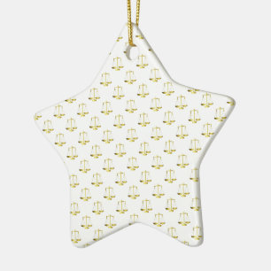 Gold Scales Of Justice on White Repeat Pattern Ceramic Ornament