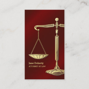 Gold Scales of Justice   Red Attorney at Law Business Card