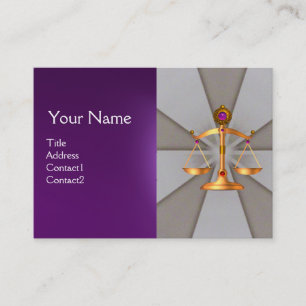 GOLD SCALES OF LAW,ATTORNEY MONOGRAM Purple Business Card