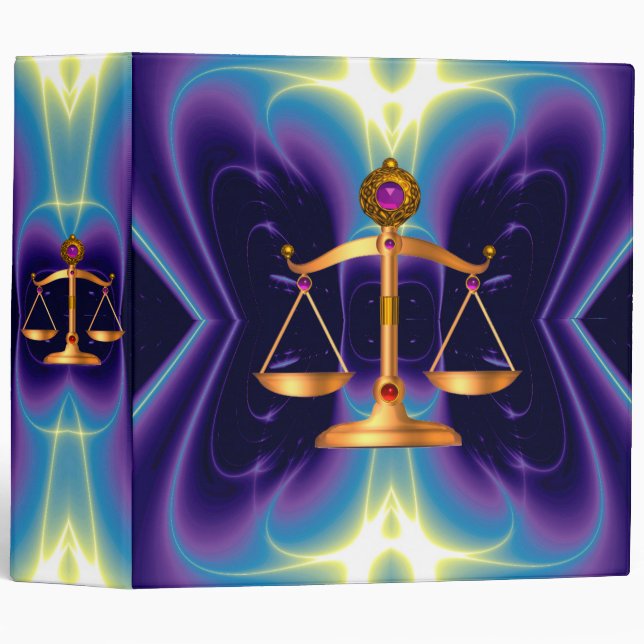 GOLD SCALES OF LAW WITH GEM STONES ,Justice Symbol Binder (Front/Spine)