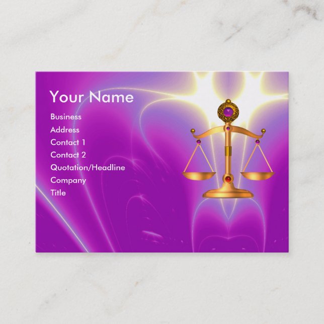 GOLD SCALES OF LAW WITH GEM STONES ,Justice Symbol Business Card (Front)