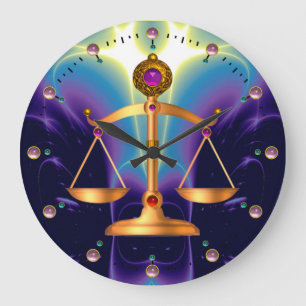 GOLD SCALES OF LAW WITH GEM STONES ,Justice Symbol Large Clock