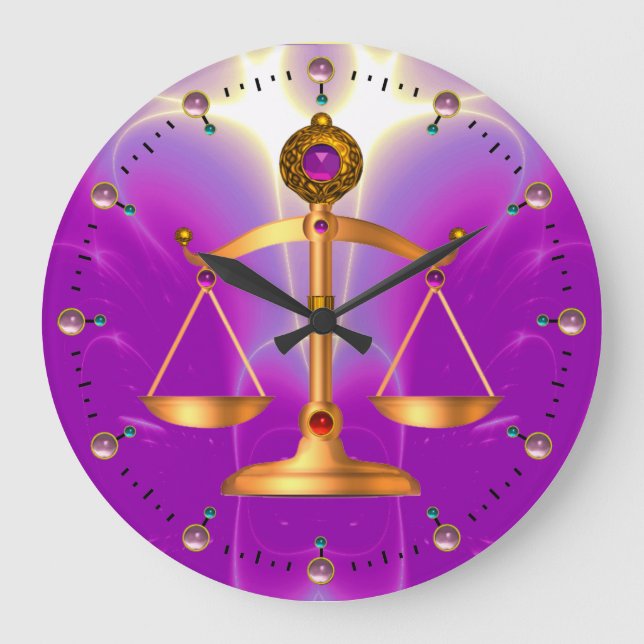 GOLD SCALES OF LAW WITH GEM STONES ,Justice Symbol Large Clock (Front)