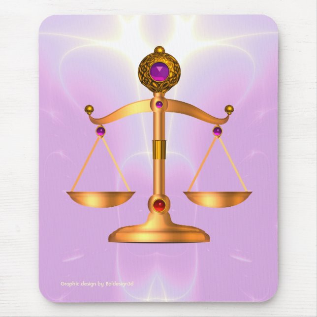 GOLD SCALES OF LAW WITH GEM STONES ,Justice Symbol Mouse Pad (Front)