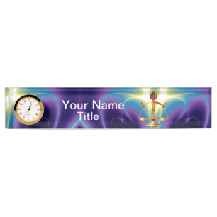 GOLD SCALES OF LAW WITH GEM STONES ,Justice Symbol Nameplate