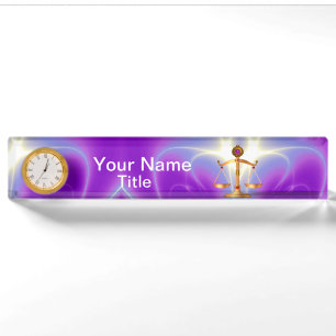GOLD SCALES OF LAW WITH GEM STONES ,Justice Symbol Nameplate