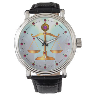 GOLD SCALES OF LAW WITH GEM STONES ,Justice Symbol Watch