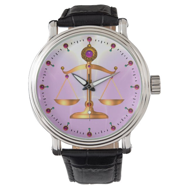 GOLD SCALES OF LAW WITH GEM STONES ,Justice Symbol Watch (Front)