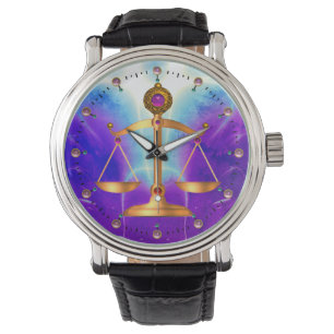 GOLD SCALES OF LAW WITH GEM STONES ,Justice Symbol Watch