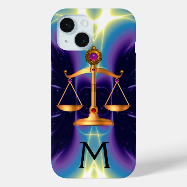 GOLD SCALES OF LAW WITH GEM STONES MONOGRAM Case-Mate iPhone CASE (Back)