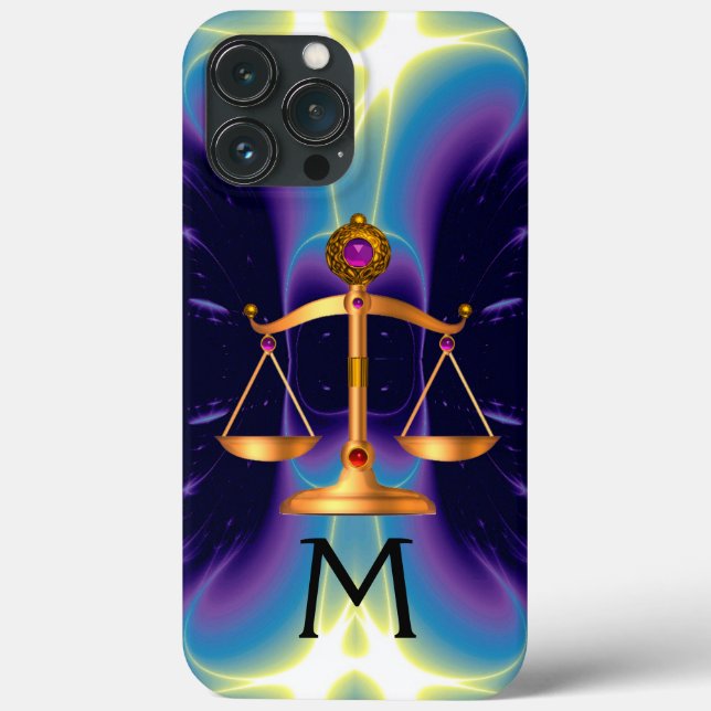 GOLD SCALES OF LAW WITH GEM STONES MONOGRAM Case-Mate iPhone CASE (Back)