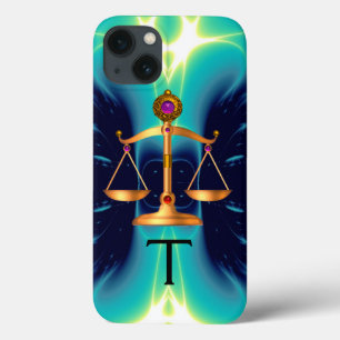 GOLD SCALES OF LAW WITH GEM STONES MONOGRAM iPhone 13 CASE