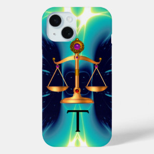 GOLD SCALES OF LAW WITH GEM STONES MONOGRAM iPhone 15 CASE
