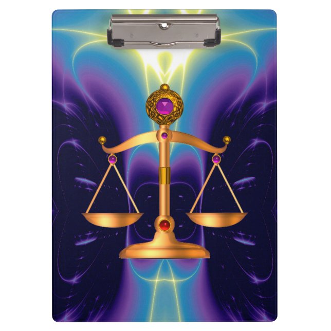 GOLD SCALES OF LAW WITH GEM STONES MONOGRAM CLIPBOARD (Front)