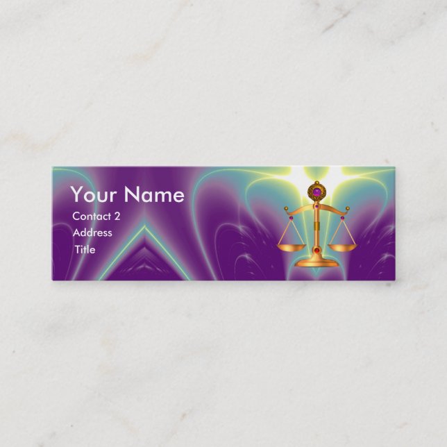 GOLD SCALES OF LAW WITH GEM STONES MONOGRAM MINI BUSINESS CARD (Front)