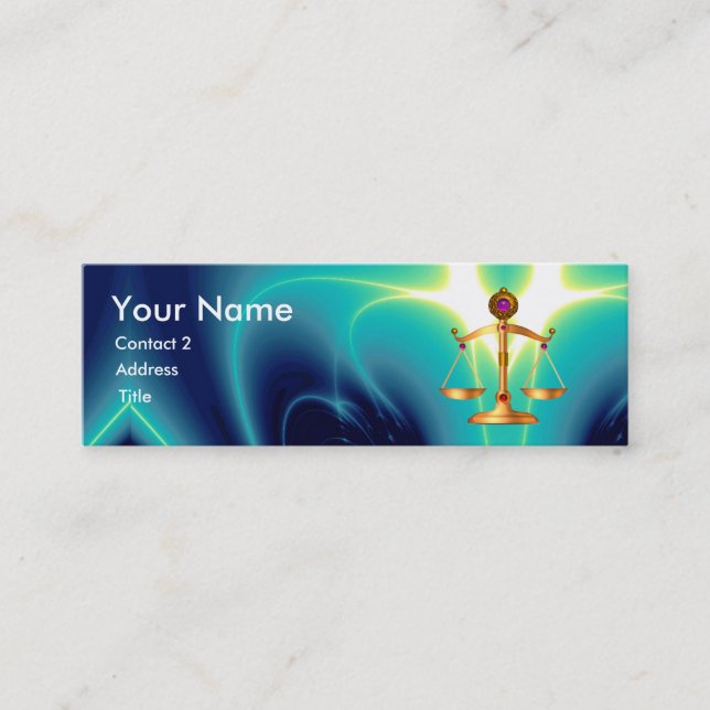 GOLD SCALES OF LAW WITH GEM STONES MONOGRAM MINI BUSINESS CARD (Front)