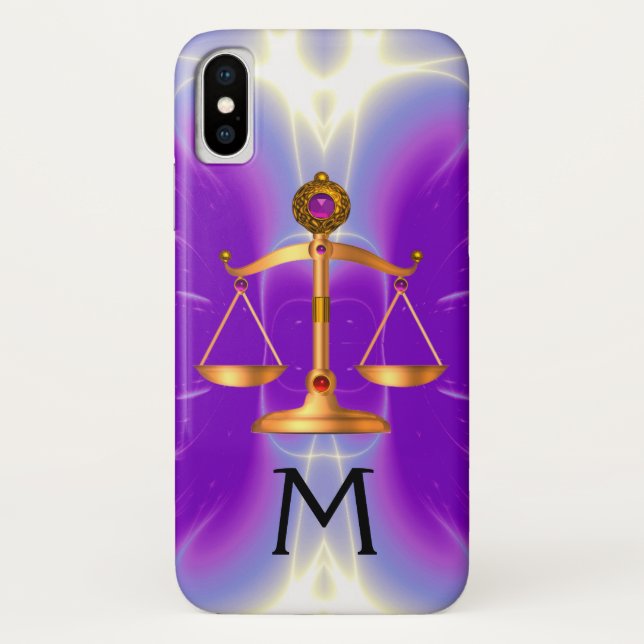GOLD SCALES OF LAW WITH GEM STONES MONOGRAM Pink Case-Mate iPhone Case (Back)