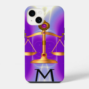 GOLD SCALES OF LAW WITH GEM STONES MONOGRAM Pink iPhone 14 Case