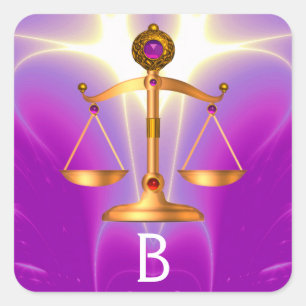 GOLD SCALES OF LAW WITH GEM STONES MONOGRAM SQUARE STICKER